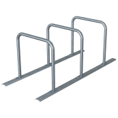 Bicycle rack - row arrangement | lean-on hoop made of steel tube  48 mm | hot-dip galvanized | for 3 bicycles